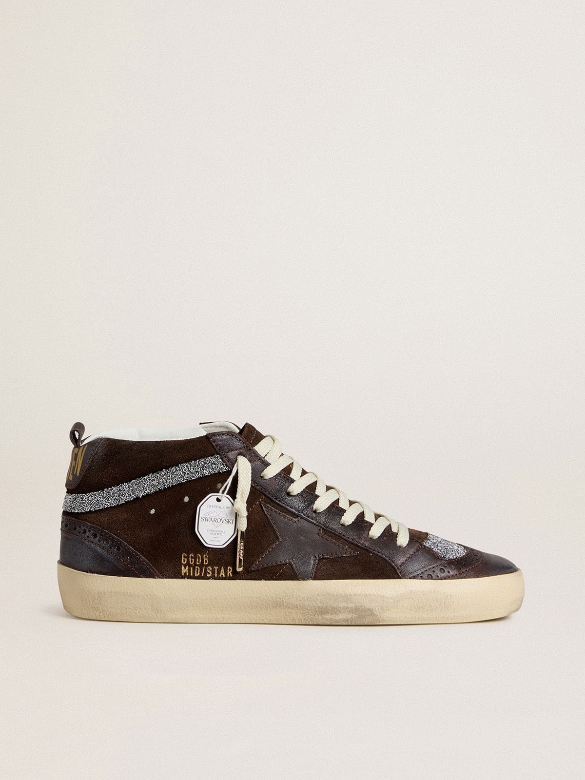 335759fe42244487fb7e25a277f80a85a69c54170c9861ace056e728a90440eb Women's Mid Star in brown suede with leather star and Swarovski crystal flash - Image 1