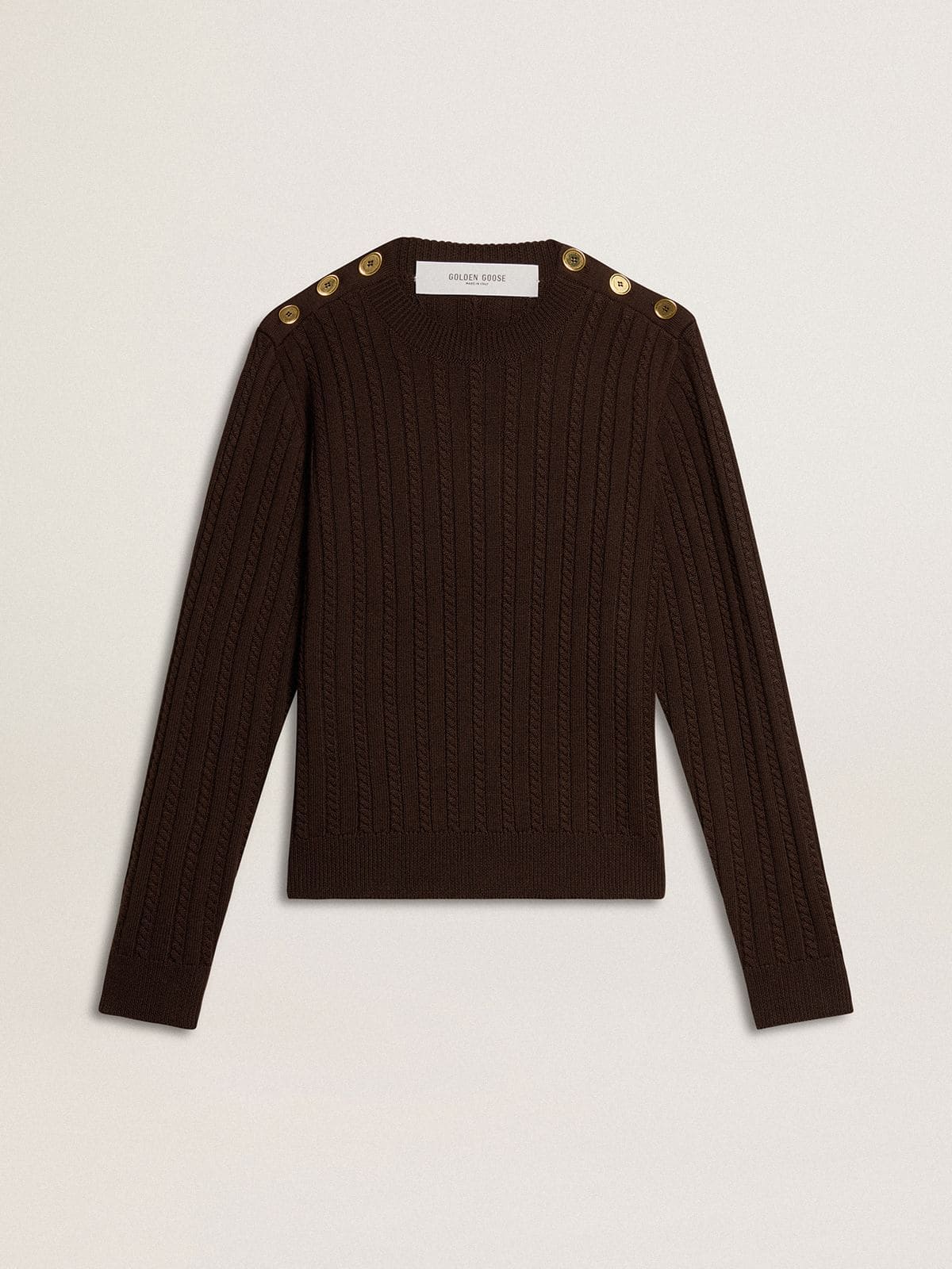 335f0951524251b823278069e3c8897206bc98cd43eddb621537534dd64f0f90 Women's crew-neck sweater in wool blend with gold buttons - Image 1