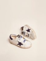 Old School Junior in white leather with blue suede star and heel tab - Image 2