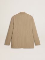 Men's beige pinstripe single-breasted jacket with an oversized fit - Image 6