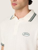 Men's white cotton polo shirt with openwork jacquard pattern - Image 4