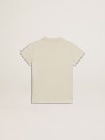 Girls' cotton T-shirt in worn white with red embroidery on the chest - Image 6