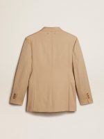 Women's double-breasted blazer in sand with gold heraldic buttons - Image 6
