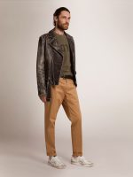 Men's biker jacket in distressed leather - Image 3