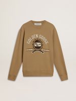 Men's beige cotton sweatshirt with print on the front