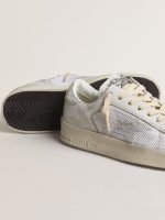 Stardan LTD in white leather with star and heel tab in ice-gray suede - Image 3