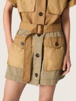 Women's safari dress in beige and military-green cotton with maxi pockets - Image 5
