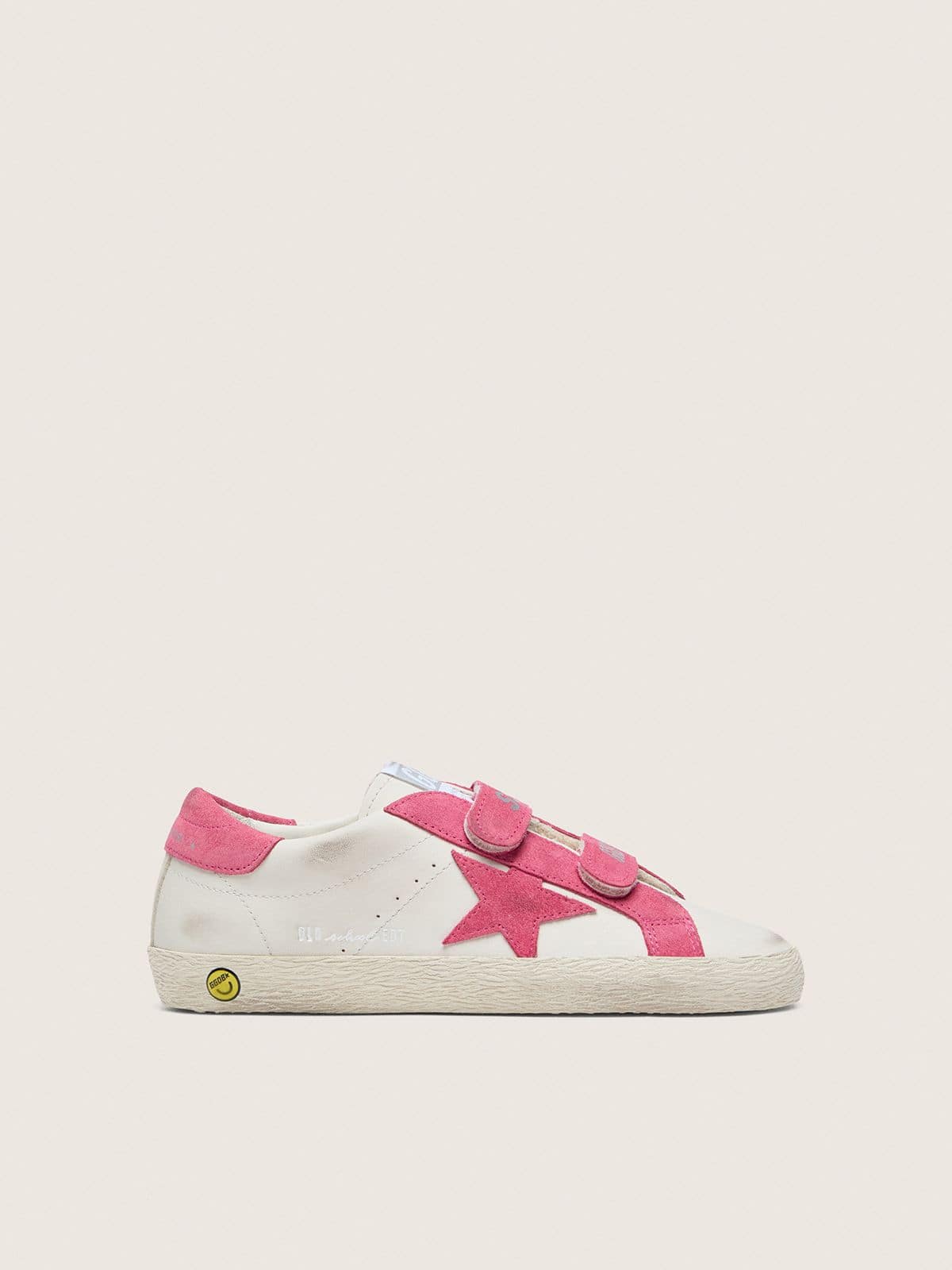 3566d2da6d8a6e4af696e68977917fca4025187a79881a356f8956b9787ac674 Junior Old School in cream leather with pink suede star and inserts - Image 1