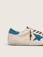 Men's Super-Star in white leather with turquoise suede star - Image 4