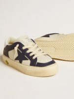 May Junior in white and blue leather with leather star and heel tab - Image 3