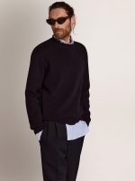 Men's round-neck sweater in dark blue cotton - Image 2