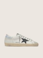 Men's Super-Star in white leather with black nubuck star and silver metallic leather heel tab