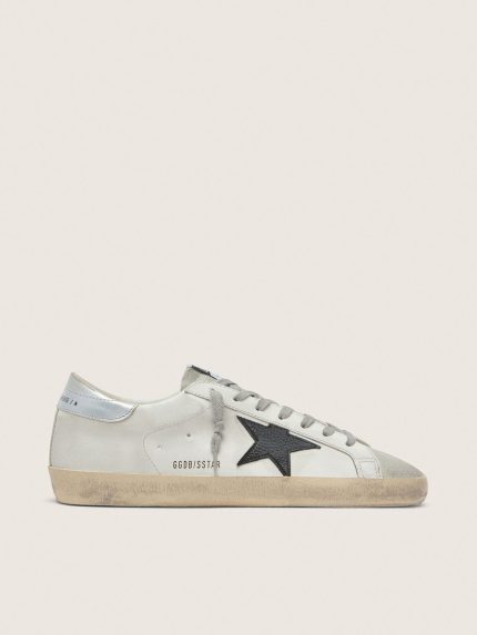 Men's Super-Star in white leather with black nubuck star and silver metallic leather heel tab
