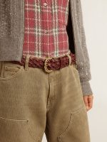 Women's burgundy woven leather belt - Image 3