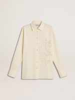 Women's cream-colored cotton shirt with floral embroidery