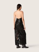 Women's long dress in tulle with floral embroidery in black sequins - Image 5