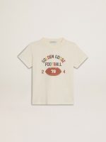 Boys' T-shirt in worn white with multicolor lettering