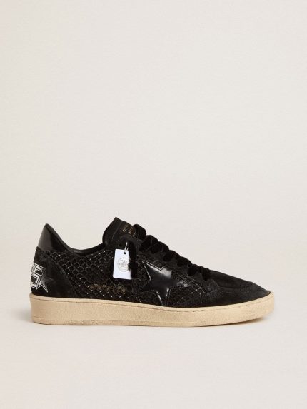 Women's Ball Star in mesh with Swarovski crystals and black laminated leather star and heel tab