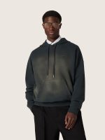Unisex hooded sweatshirt in black cotton with a bleached effect - Image 5