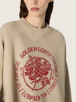 Women's cropped sweatshirt in beige cotton with print - Image 4