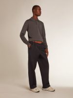 Men's long-sleeved polo shirt in gray merino wool - Image 3