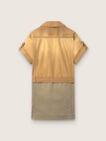 Women's safari dress in beige and military-green cotton with maxi pockets - Image 2