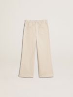 Girls' wide ribbed cream-colored trousers with embroidery - Image 5