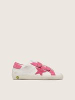 Young Old School in cream leather with pink suede star and inserts