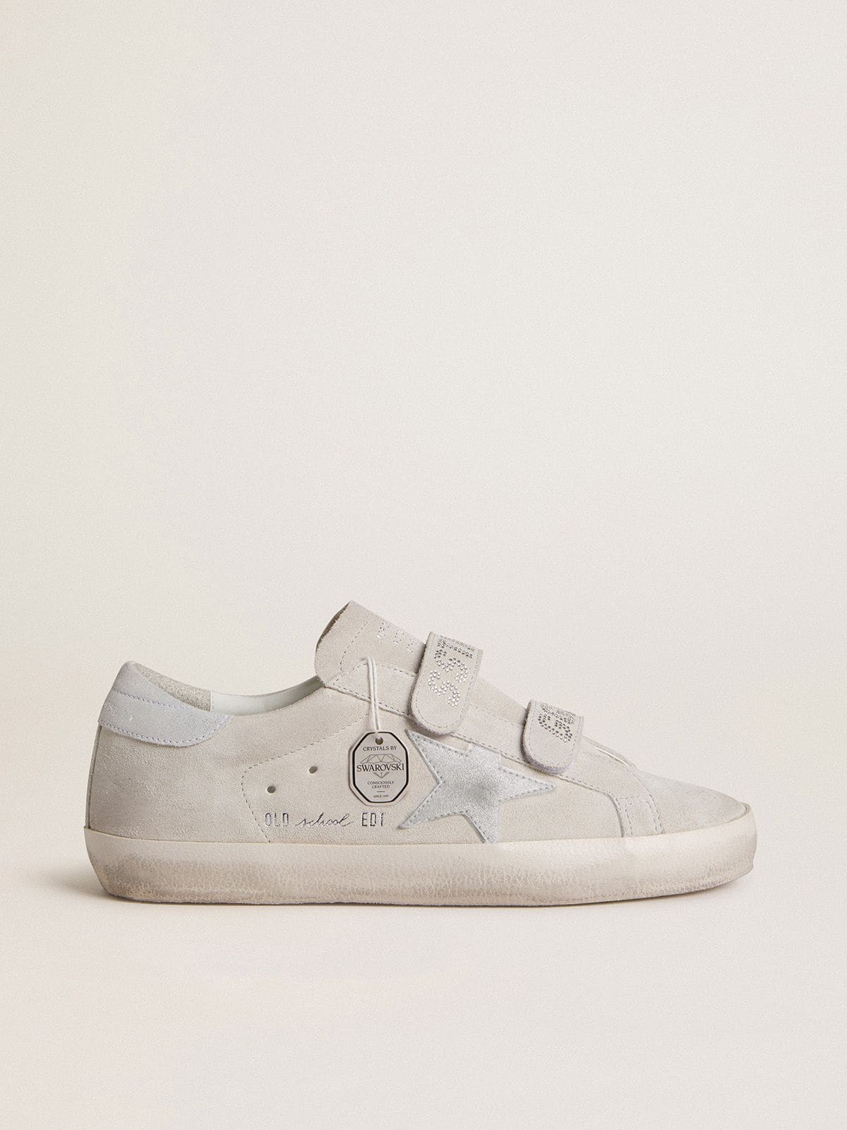 39ad505b5177656359c652bef5abe89a52e3de35f6fe1c4ba240050653b89c0b Women's Old School in light gray suede with a leather star with micro-glitter - Image 1