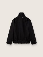Women's oversized jacket in black cotton twill with floral sequin embroidery - Image 2