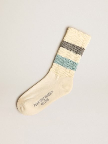 Socks in aged white with two-tone stripes