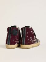 Women's Francy LAB in burgundy suede with glossy black leather star and rhinestones - Image 4
