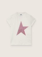 Star girls' T-shirt in white cotton jersey with pink glitter star