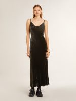 Women's black velvet-effect slip dress - Image 2