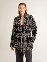 Women's black cardigan with belt and crystals - Image 2