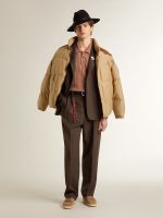Beige bomber jacket with leather and patch details - Image 3