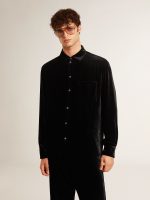 Velvet-effect black shirt with embroidery - Image 4