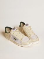 Stardan in white suede and mesh with green leather star and heel tab - Image 2