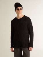 Men's black wool sweater with a distressed effect - Image 2