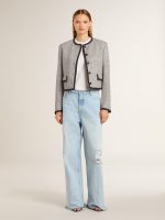Women's grey wool and silk jacket with black suede trim - Image 3