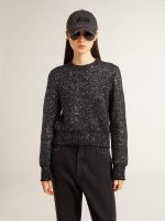 Women's black wool blend cropped sweater with all-over sequins - Image 2