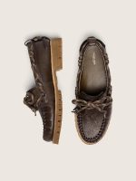 Women's Cruise loafers in dark green leather with dove-gray hiking laces and raised floral motif - Image 3