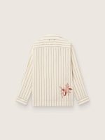 Unisex shirt in ecru and sand striped cotton and linen with embroidery - Image 2