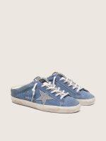 Women's Super-Star Sabots in denim-blue suede with silver glitter star - Image 2