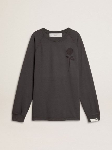 Men's T-shirt in anthracite-colored cotton with print on the chest