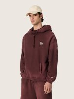 Unisex hooded sweatshirt in burgundy cotton with logo - Image 5