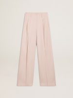 Women's pants in pink tailored wool fabric