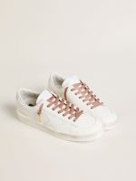 Salmon pink Lurex laces with contrasting black logo - Image 3