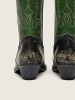 Women's high Wish Star boots in black leather with green leather leg and white embroidery - Image 5