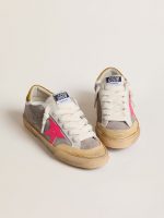 Women's Super-Star in dove-gray suede with fuchsia leather star and ocher suede heel tab - Image 2